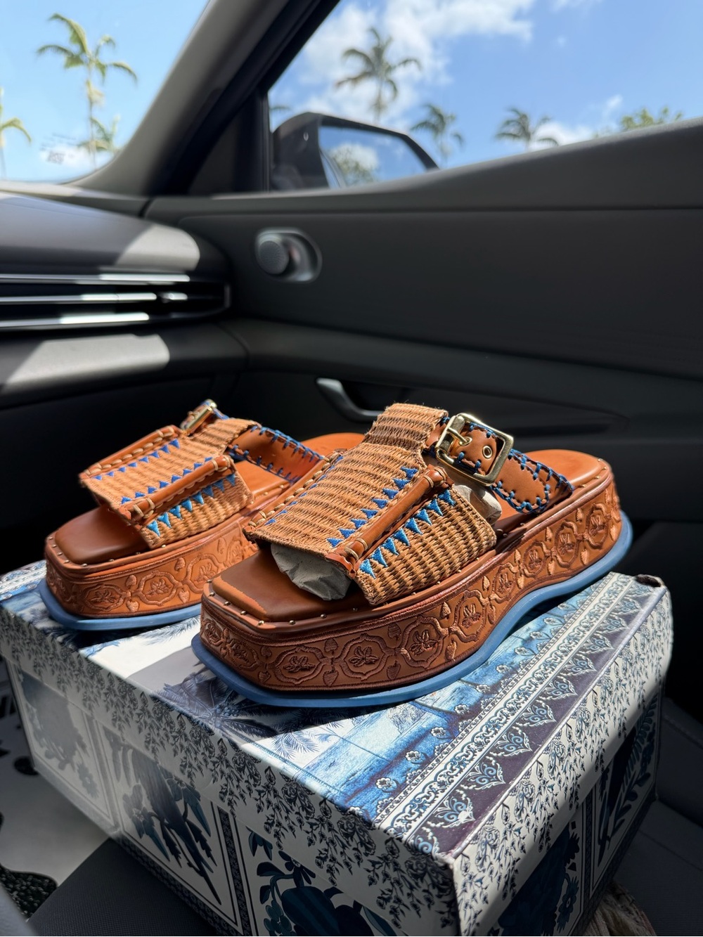 FARM Rio rust flatform mule sandals . Woven Boho platform